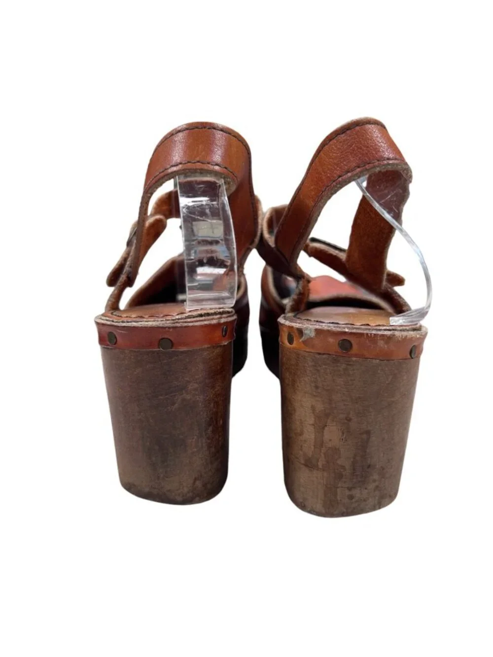1970s Larks Brazil 9 Brown Leather Wedge Platform Clog Sandal Vtg
